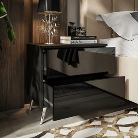 NOČNÝ STOLÍK SANTINO ČIERNÝ LESK + CHRÓMOVÉ NOŽIČKY + LED