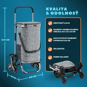 Nákupná taška na kolieskach do schodov COMFORT,50l, šedá Jurhan