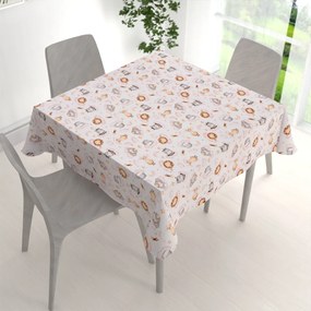 Biante Detský bavlnený štvorcový obrus Sandra SA-658 Africké zvieratká na ružových obláčikoch na bielom 70x70 cm