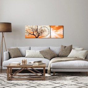 Oranžový obraz stromu (s hodinami) (90x30 cm)