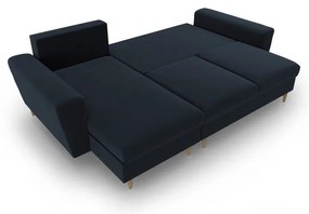 Tmavomodrá zamatová rozkladacia/s úložným priestorom rohová pohovka Kyoto – Cosmopolitan Design