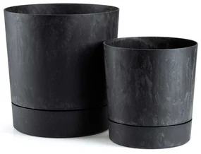 PLASTOVÝ KVETINÁČ AZALEA SADA 2KS 22,5X23,5 CM+17,5X18,5 CM IMITÁCIA BETÓNU ČIERNA