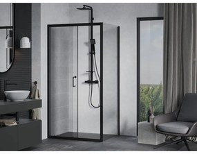 Mexen Apia, sprchový kút s posuvnými dverami 100 (dvere) x 90 (stena) cm, 6mm číre sklo, čierny profil, 840-100-090-70-00