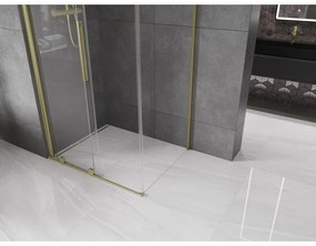 Mexen Velar, sprchový kút s posuvnými dverami 90(dvere) x 120(stena) cm, 8mm číre sklo, zlatá matná, 871-090-120-01-55