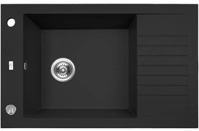 Laveo Pionier, 1-komorový granitový drez 780x500x207 s krátkym odkvapávačom, čierna, LAV-SBR_713B