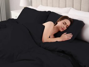 Biante Saténové posteľné obliečky ST-006 Čierne Dvojlôžko francúzske 220x200 a 2ks 70x90 cm