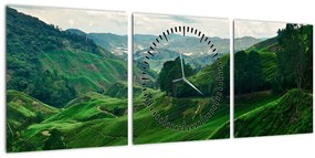 Obraz - Čajové plantáže v Malajzii (s hodinami) (90x30 cm)