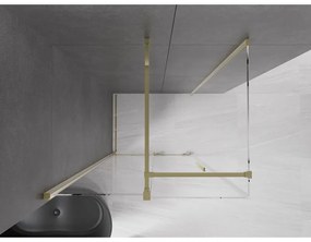 Mexen Velar, sprchový kút s posuvnými dverami 150(dvere) x 100(stena) cm, 8mm číre sklo, zlatá lesklá, 871-150-100-01-50