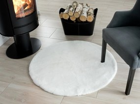 Kusový okrúhly koberec RABBIT FUR - imitácia králičej kožušiny - biely