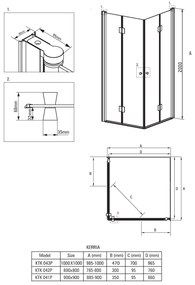 Deante Kerria, štvorcový sprchový kút so skladacími dverami 90x90 cm, výška 200cm, 6mm číre sklo s ActiveCover, chrómový profil, KTK_041P