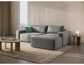 Svetlosivá zamatová rozkladacia/s úložným priestorom rohová pohovka (pravý roh/s leňoškou) Jodie – Micadoni