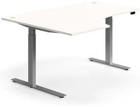 Výškovo nastaviteľný stôl FLEXUS, rohový, 1600x1200 mm, strieborný rám, biela