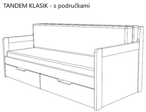 BMB TANDEM KLASIK s roštom a úložným priestorom 90 x 200 cm - rozkladacia posteľ z bukového masívu s pravou podrúčkou, buk masív