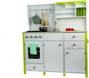 LEAN Toys Detská drevená kuchyňa Zelená a biela Paula Otváracie prvky