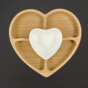 AMADEA Drevená miska srdce delená s mištičkou, masívne drevo, 20 cm