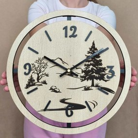 Nástenné hodiny Lesná krajina gravírované | PUPOU: HDF - Javor 30 cm 4795-115320 HDF0607
