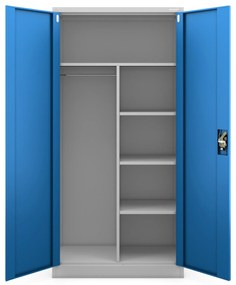 Uzamykateľná upratovacia kovová skriňa DAWID – 900 x 1850 x 450 mm, sivomodrá