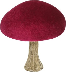Dekorácia Velvet Mushroom 17 cm ruby