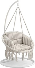 Biele závesné kreslo KOLUMBIA so stojanom, béžovo-biely vankúš s opierkou