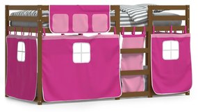 Poschodová posteľ so závesmi ružová 90x200 cm masívna borovica 3283867