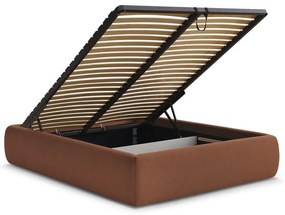 Oranžová čalúnená dvojlôžková posteľ s úložným priestorom/bez čela s roštom 180x200 cm Inera – Bobochic Paris