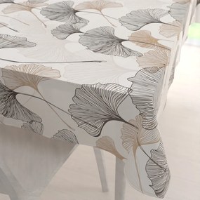 Biante Bavlnený obdĺžnikový obrus Sandra SA-411 Hnedé Ginkgo listy na bielom 80x120 cm