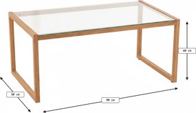 Konferenčný stolík NATURELE so sklenenou doskou 90x50 cm, hnedý