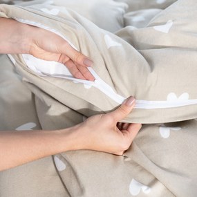 Goldea flanelové posteľné obliečky - srdiečka na latte 140 x 200 a 70 x 90 cm