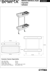 Bemeta Design CYTRO: Polička, do sprchy, dvojitá, lesk - 102308241
