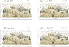 Kopčeky a zvieratká z lesa nálepky na stenu pre deti hárok 75 x 38 cm