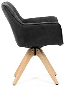 Autronic - Židle jídelní, šedá látka a černá látka v dekoru broušené kůže, noha masiv dub, otočný mechanismus 360° - HC-D7180 GREY2 AKCE