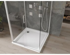 Mexen Omega, 3-stenový sprchovací kút s posuvnými dverami 100 (dvere) x 100 (stena) x 190 cm, 8mm číre sklo, chrómový profil + biela sprchová vanička SLIM, 825-100-100-01-00-3s-4010