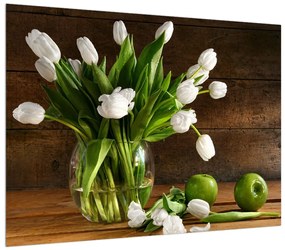 Obraz bielych tulipánov vo váze (70x50 cm)