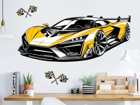Žltý športiak textilní prelepiteľná nálepka na stenu hárok 47 x 19 cm