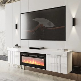Luxusný TV stolík SANDRA biela s elektrickým krbom