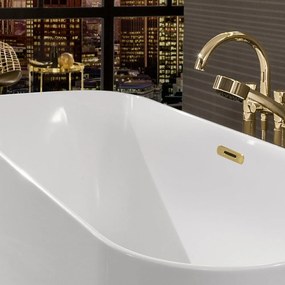 VILLEROY &amp; BOCH Finion voľne stojaca vaňa z materiálu Quaryl (bez spoja medzi panelom a vaňou), odtok v strede, 1700 x 700 x 633 mm, lišta Design, funkcia Emotion, Gold, biela alpská, UBQ177FIN7A300V101