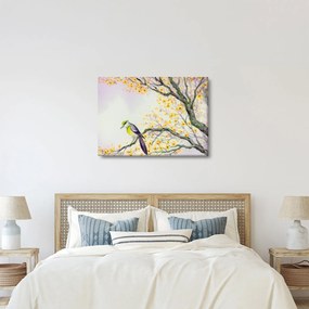 Obraz - Akvarelový vtáčik na strome (70x50 cm)