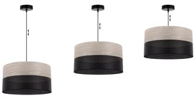 Závesné svietidlo Wood, 1x svetlobéžová dubová dýha/čierne PVC tienidlo, (fi 40cm)
