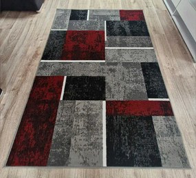 HU Sivo-červený geometrický kockovaný obdĺžnikový koberec NEW IDEA 90311-0564 Rozmer: 50x80 cm