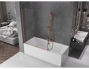 Mexen Velar, 2-krídlová posuvná vaňová zástena 130 x 150 cm, 8mm číre sklo, medená matná, 896-130-000-01-65