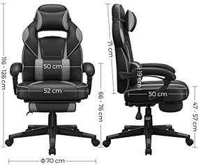 Herné kreslo, polohovateľné , 116-126x70cm,čiernosivé