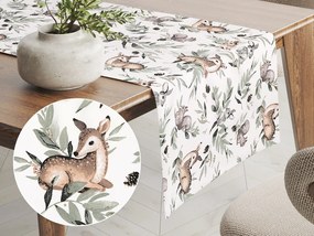 Biante Detský bavlnený behúň na stôl Sandra SA-455 Srnčekovia zajačikovia a veveričky na bielom 20x180 cm