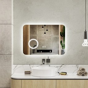 Erga Myra, LED zrkadlo 70x50 cm s kozmetickým zrkadlom 3x zväčšenie, 2662 lm, 3 farby svetla, zadné osvetlenie, ERG-V01-MYRA-7050-00