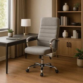 Vintino kancelárska otočná stolička LEONARD siva s chrómovými nohami a vysokým operadlom