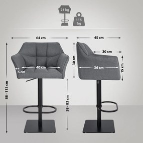 Barová stolička Damaso B - filc, čierny rám - Sivá