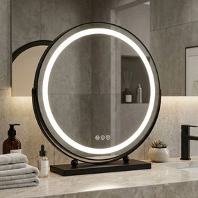 Rea Make-Up, LED okrúhle kozmetické zrkadlo na postavenie 50 cm, čierna, HOM-12022