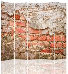 Ozdobný paraván, Cihlová zeď - 180x170 cm, päťdielny, klasický paraván