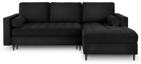 Čierna zamatová rozkladacia rohová pohovka Milo Casa Santo, pravý roh