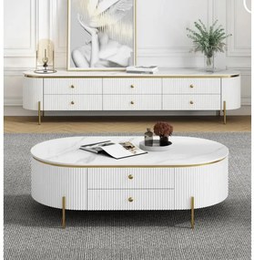 KONFERENČNÝ STOLÍK GASTON BIELY + ZLATÉ NOHY + SYNTETICKÝ MRAMOR