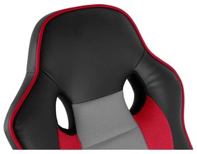 Detská herná stolička KIDDO— PU koža, látka, čierna/červená